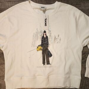 DKNY Cream Graphic Crewneck Sweater